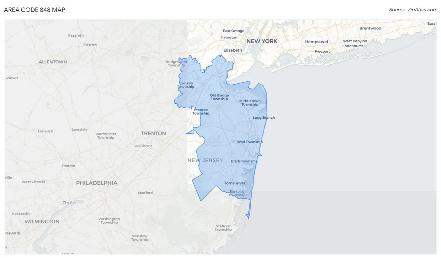 Area Code 848 Map