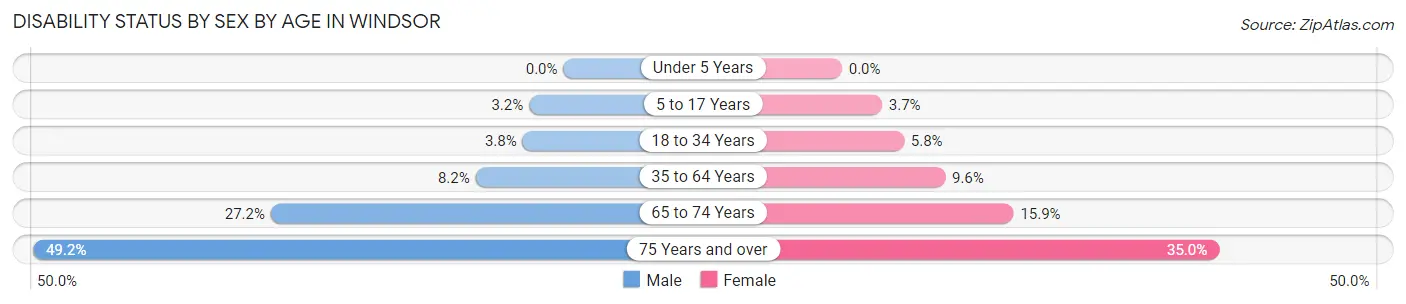 Disability Status by Sex by Age in Windsor