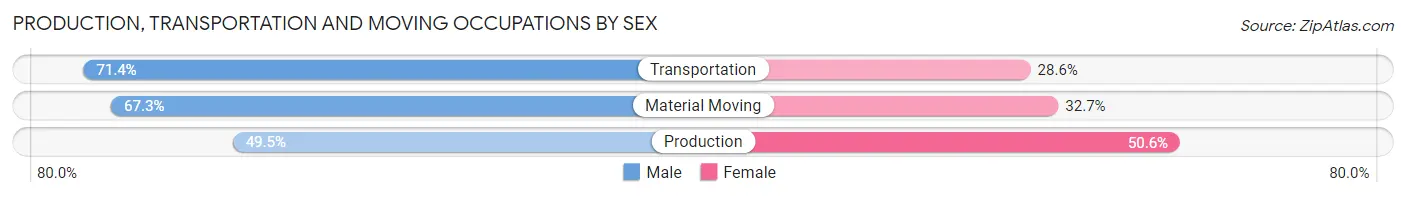 Production, Transportation and Moving Occupations by Sex in Zip Code 30022