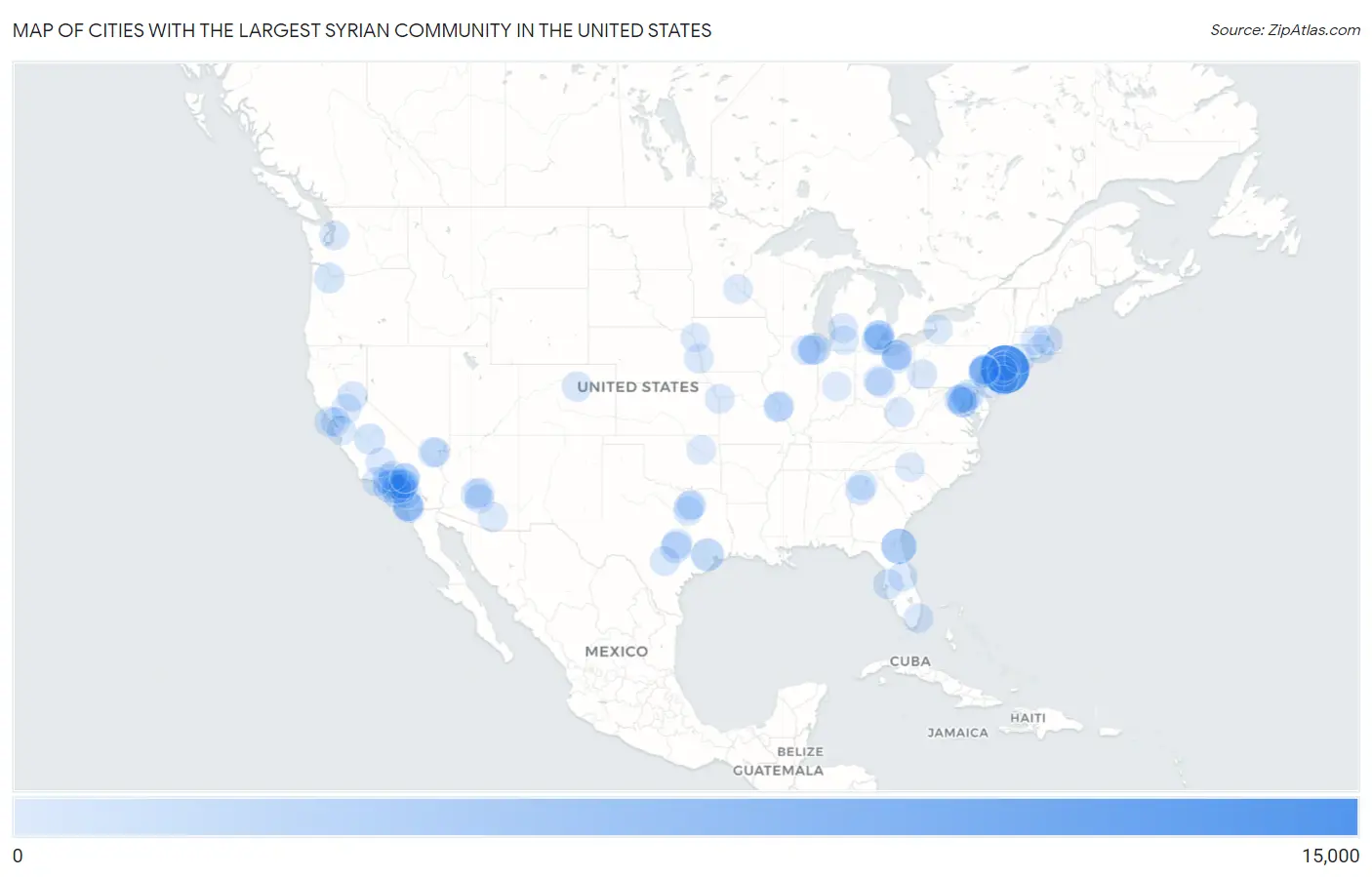 Cities with the Largest Syrian Community in the United States Map