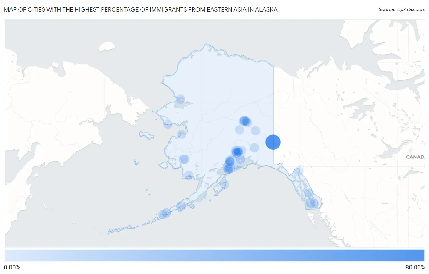 Cities with the Highest Percentage of Immigrants from Eastern Asia in Alaska Map