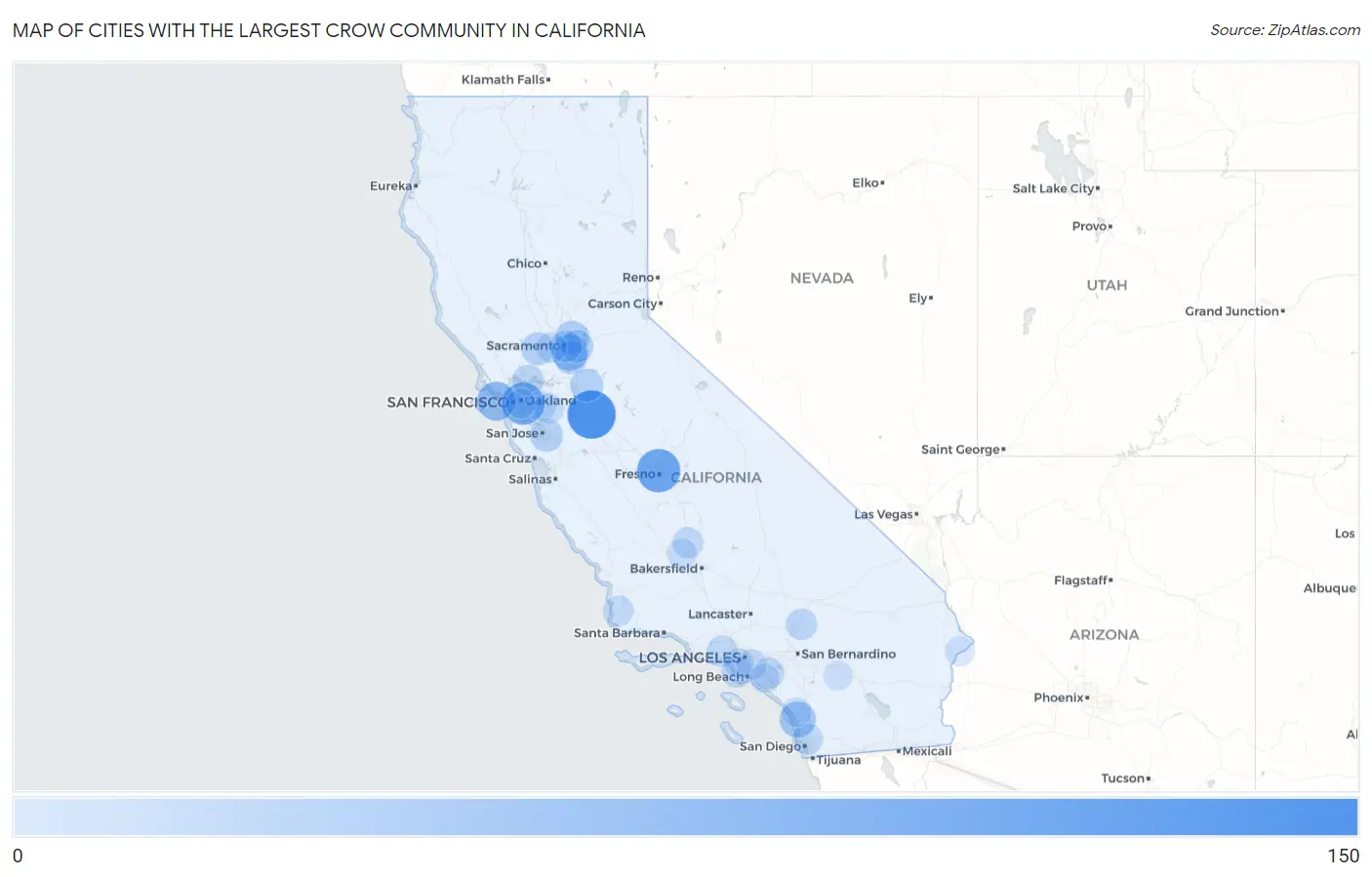Cities with the Largest Crow Community in California Map