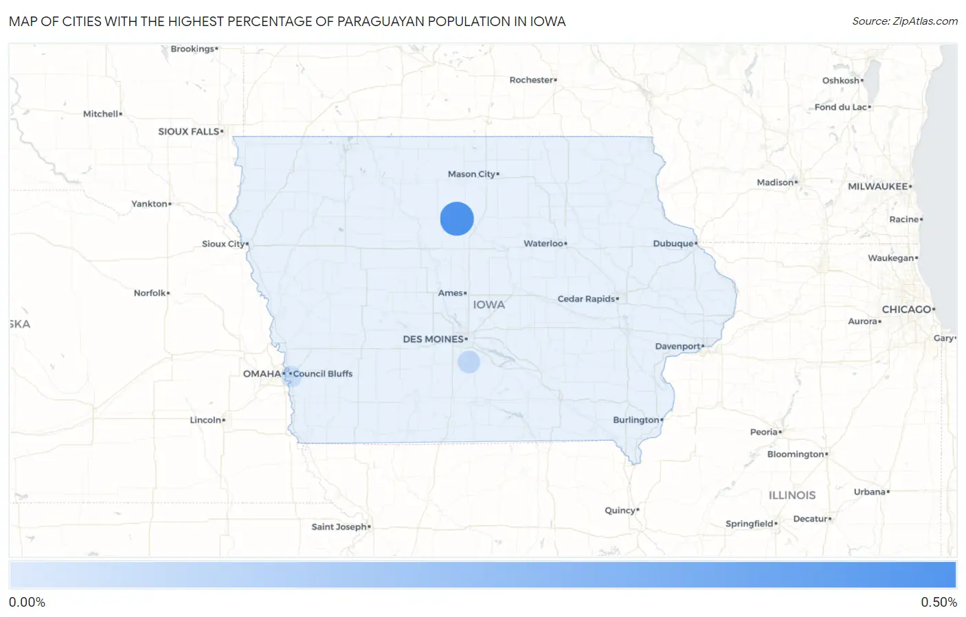 Cities with the Highest Percentage of Paraguayan Population in Iowa Map