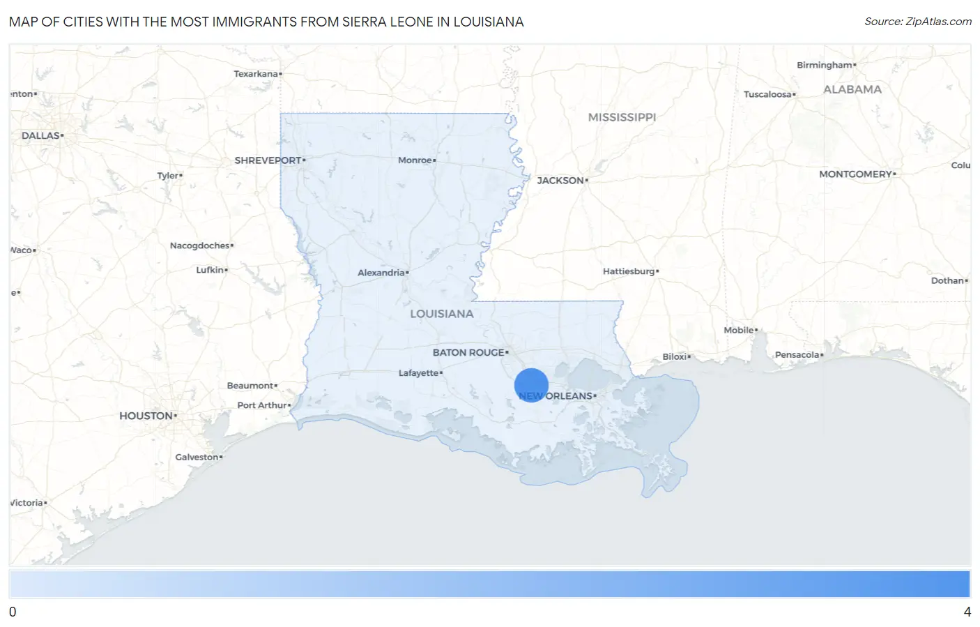 Cities with the Most Immigrants from Sierra Leone in Louisiana Map