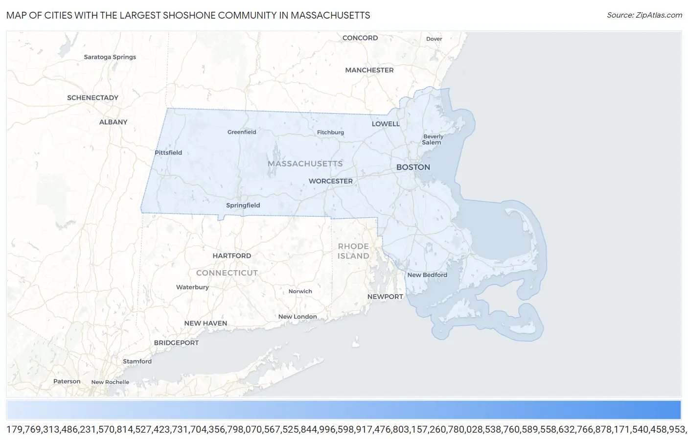 Cities with the Largest Shoshone Community in Massachusetts Map