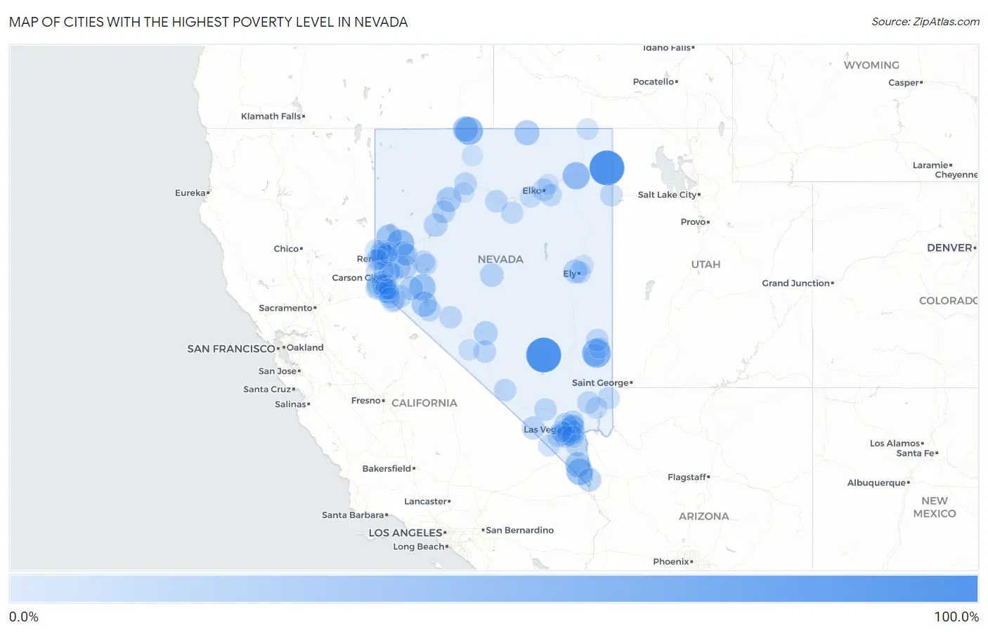 Cities with the Highest Poverty Level in Nevada Map