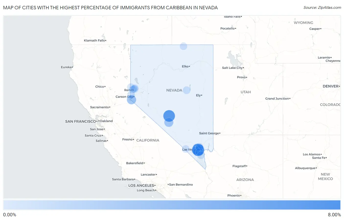 Cities with the Highest Percentage of Immigrants from Caribbean in Nevada Map