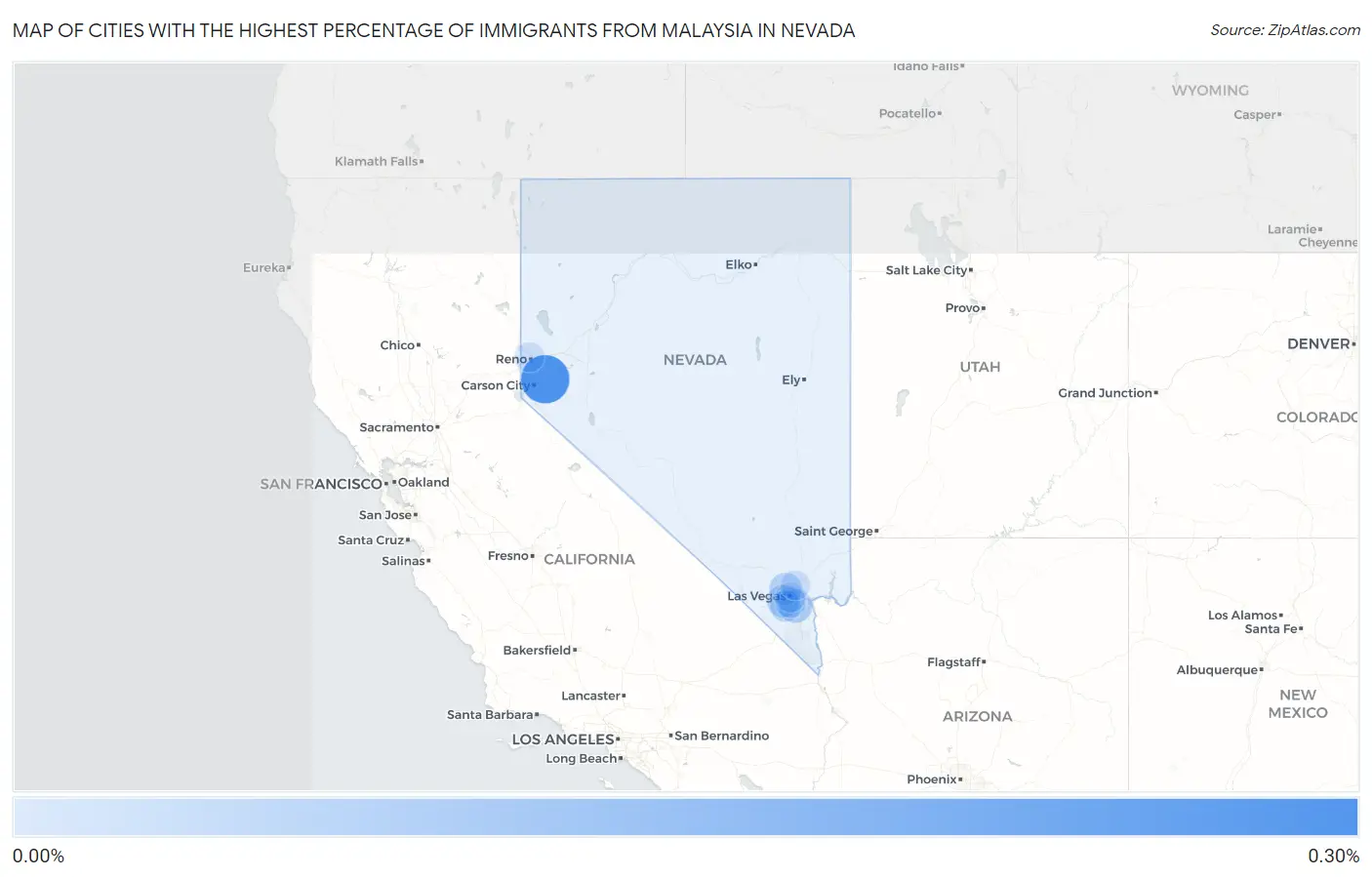 Cities with the Highest Percentage of Immigrants from Malaysia in Nevada Map
