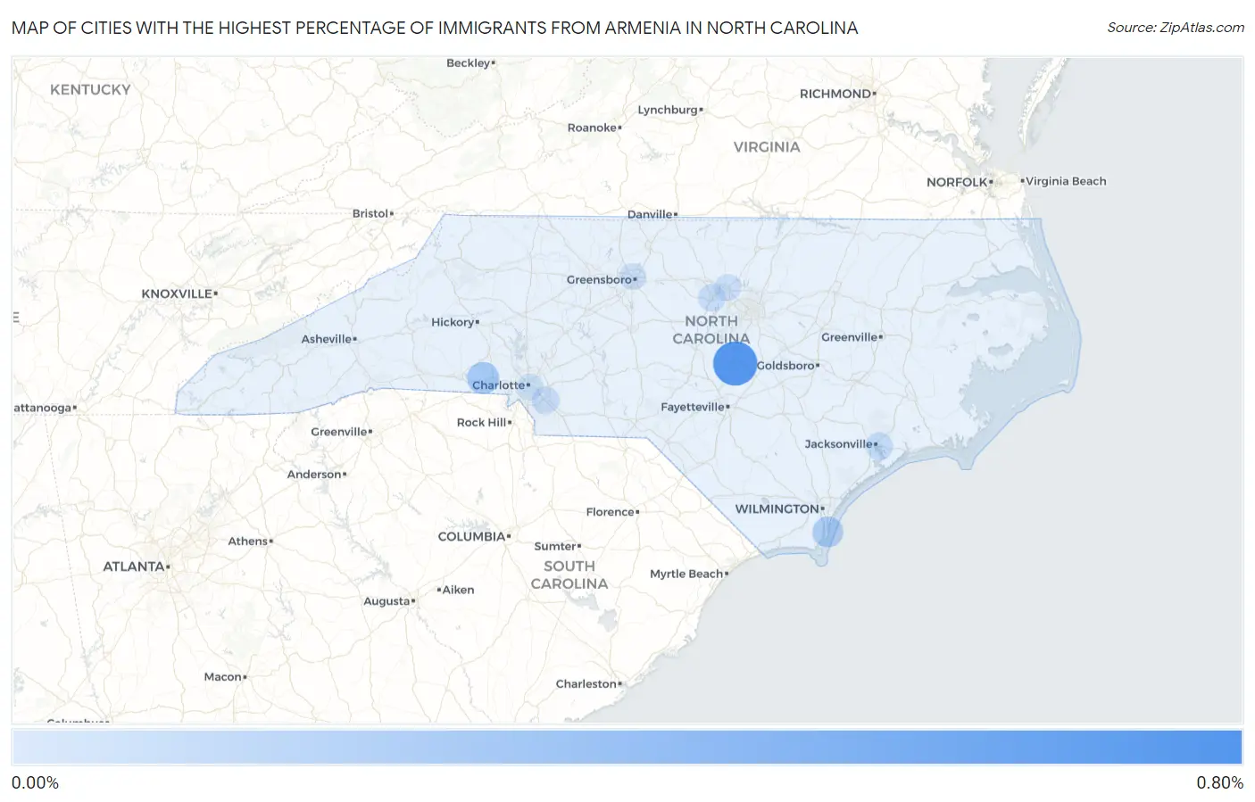 Cities with the Highest Percentage of Immigrants from Armenia in North Carolina Map