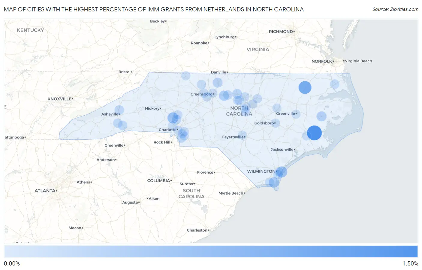 Cities with the Highest Percentage of Immigrants from Netherlands in North Carolina Map