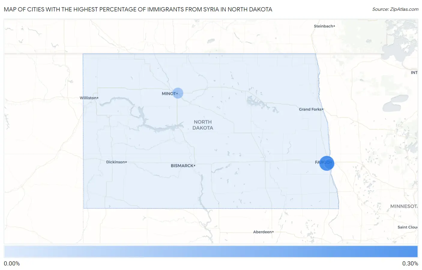 Cities with the Highest Percentage of Immigrants from Syria in North Dakota Map
