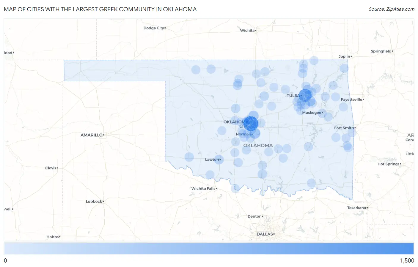 Cities with the Largest Greek Community in Oklahoma Map
