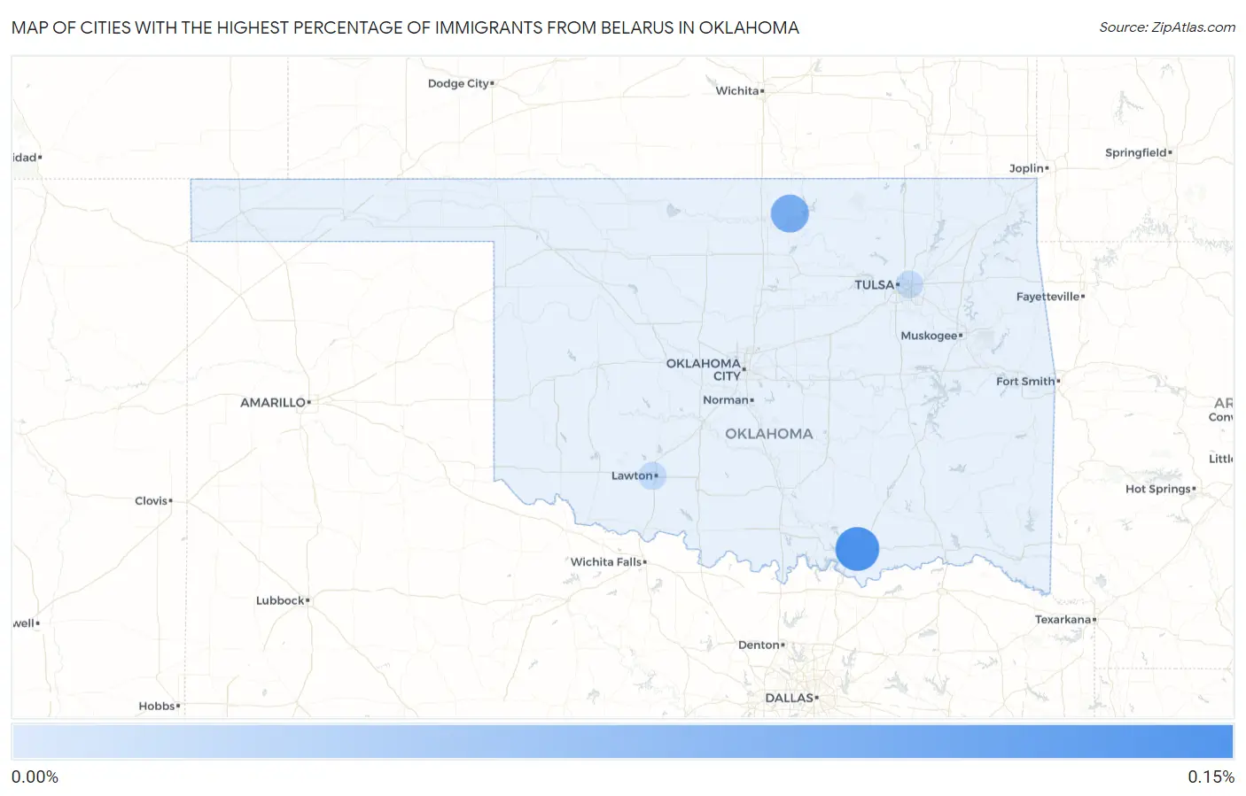 Cities with the Highest Percentage of Immigrants from Belarus in Oklahoma Map