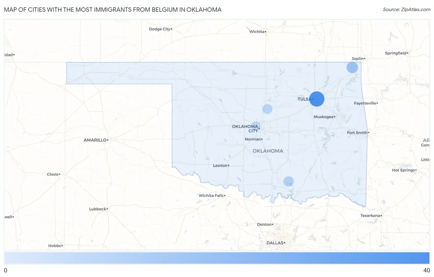 Cities with the Most Immigrants from Belgium in Oklahoma Map