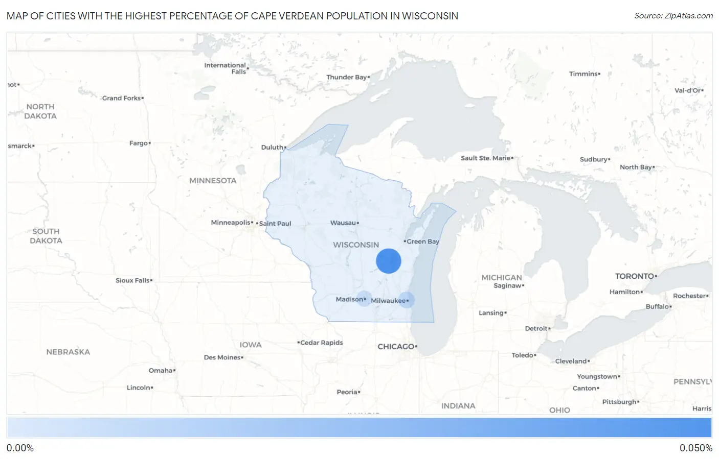 Cities with the Highest Percentage of Cape Verdean Population in Wisconsin Map