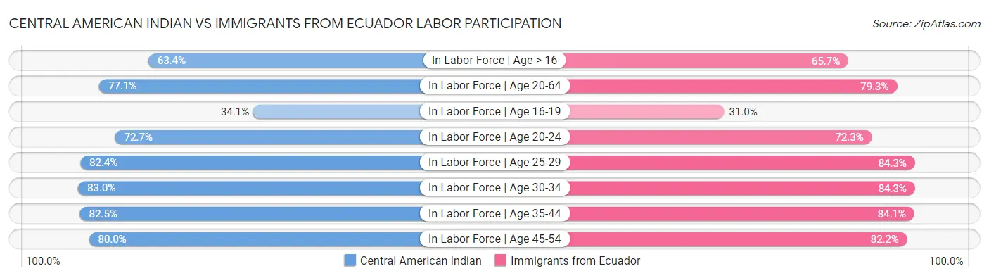 Central American Indian vs Immigrants from Ecuador Labor Participation