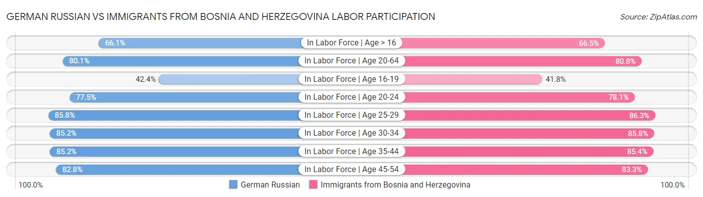 German Russian vs Immigrants from Bosnia and Herzegovina Labor Participation