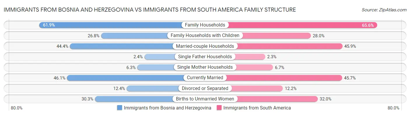 Immigrants from Bosnia and Herzegovina vs Immigrants from South America Family Structure