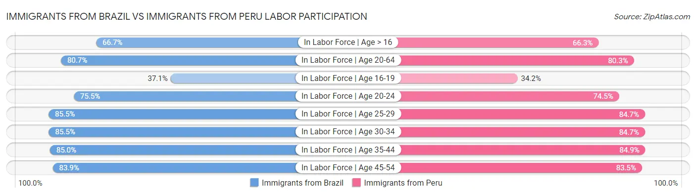Immigrants from Brazil vs Immigrants from Peru Labor Participation