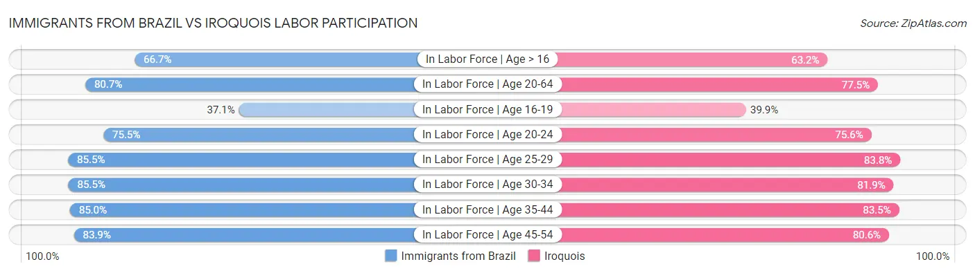 Immigrants from Brazil vs Iroquois Labor Participation