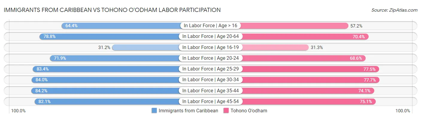 Immigrants from Caribbean vs Tohono O'odham Labor Participation