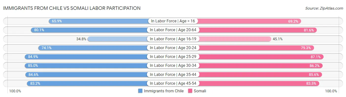 Immigrants from Chile vs Somali Labor Participation