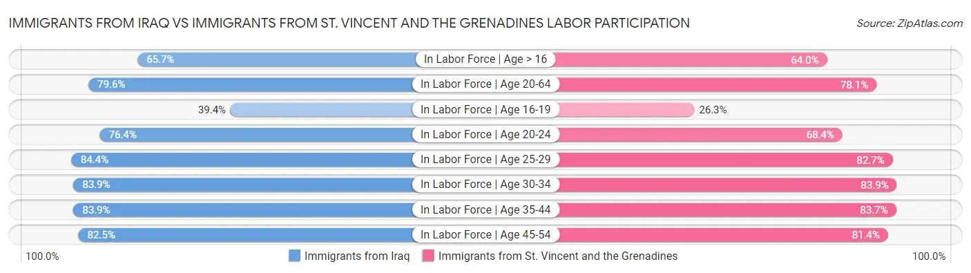 Immigrants from Iraq vs Immigrants from St. Vincent and the Grenadines Labor Participation