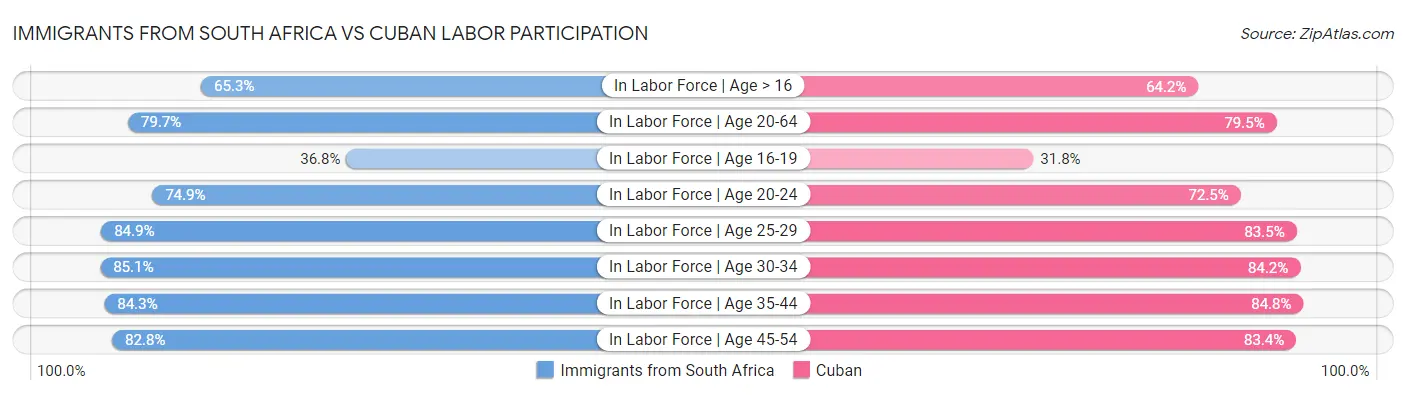 Immigrants from South Africa vs Cuban Labor Participation