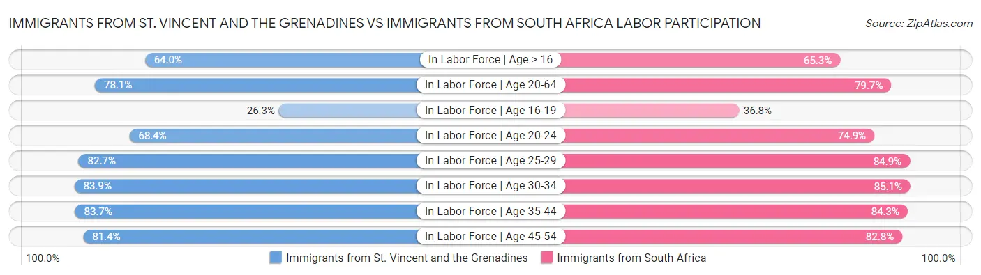 Immigrants from St. Vincent and the Grenadines vs Immigrants from South Africa Labor Participation