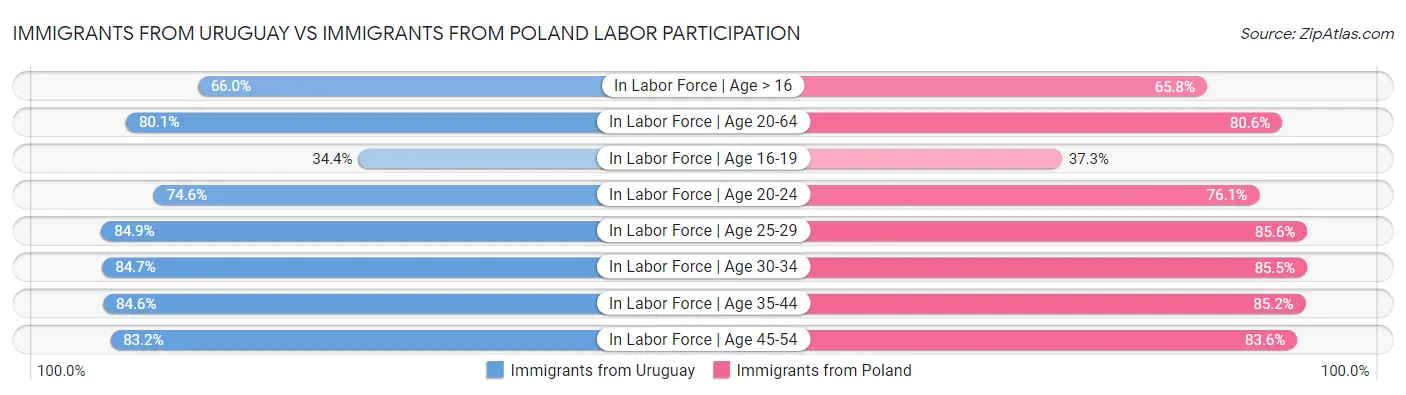 Immigrants from Uruguay vs Immigrants from Poland Labor Participation