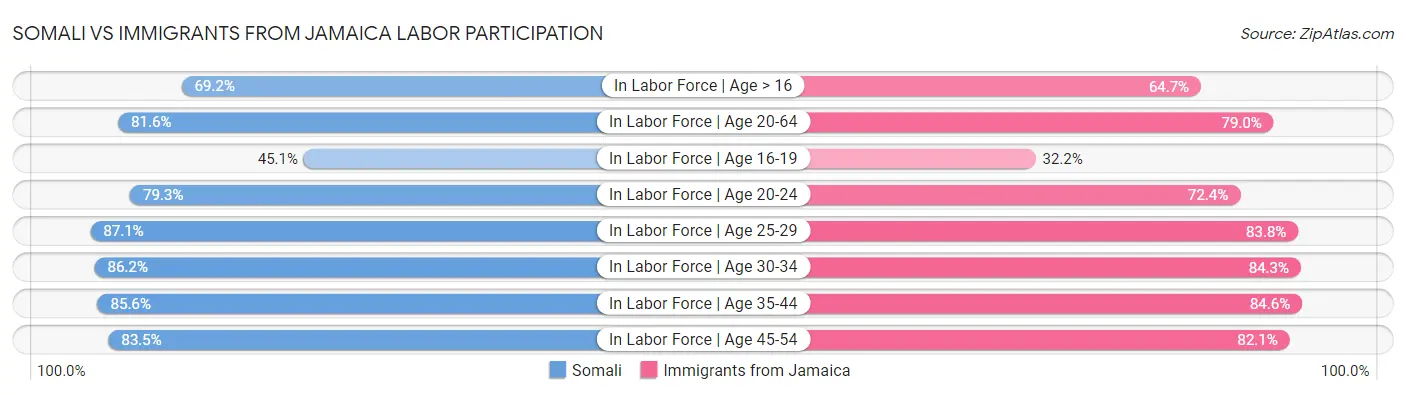 Somali vs Immigrants from Jamaica Labor Participation