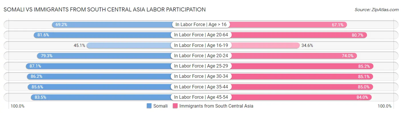 Somali vs Immigrants from South Central Asia Labor Participation