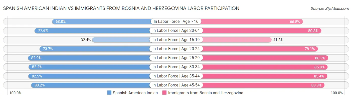 Spanish American Indian vs Immigrants from Bosnia and Herzegovina Labor Participation