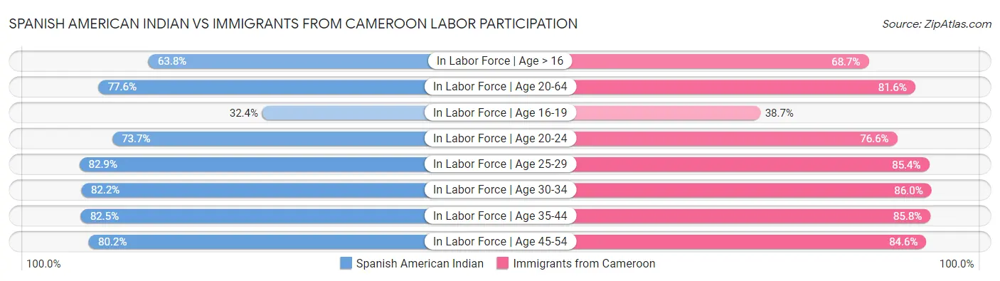 Spanish American Indian vs Immigrants from Cameroon Labor Participation
