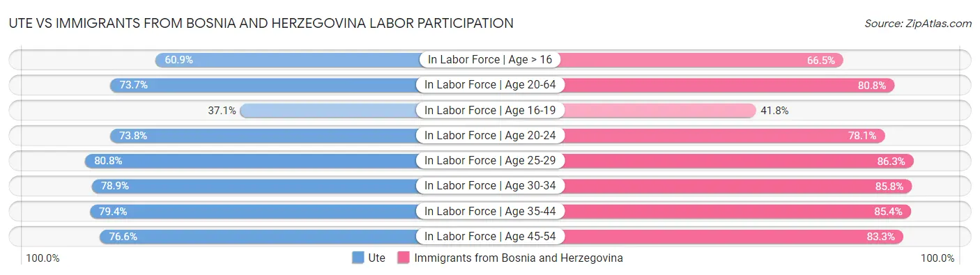 Ute vs Immigrants from Bosnia and Herzegovina Labor Participation