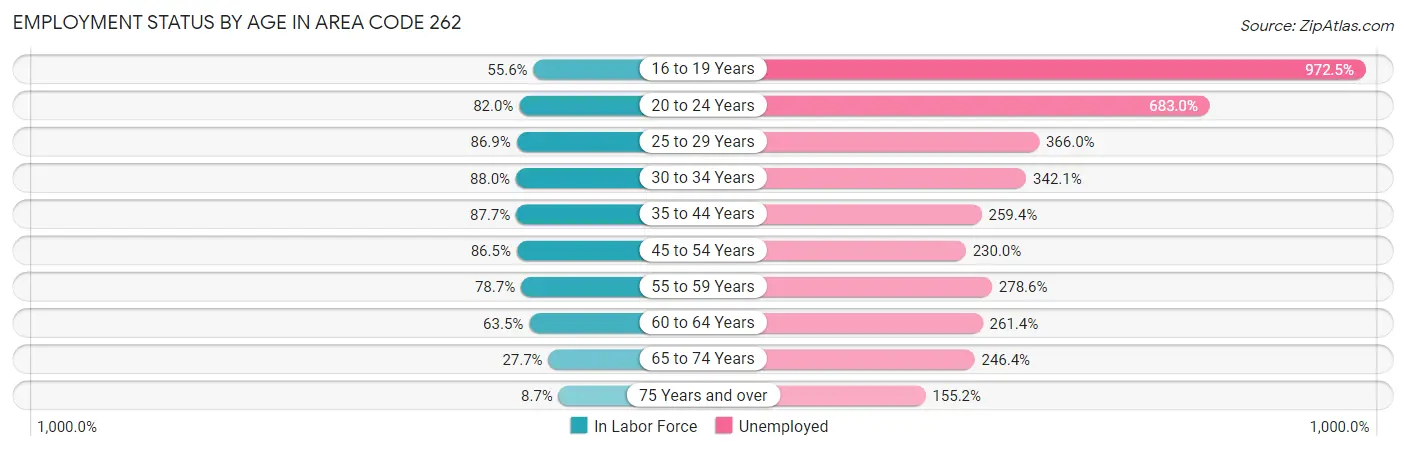 Employment Status by Age in Area Code 262