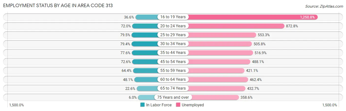 Employment Status by Age in Area Code 313