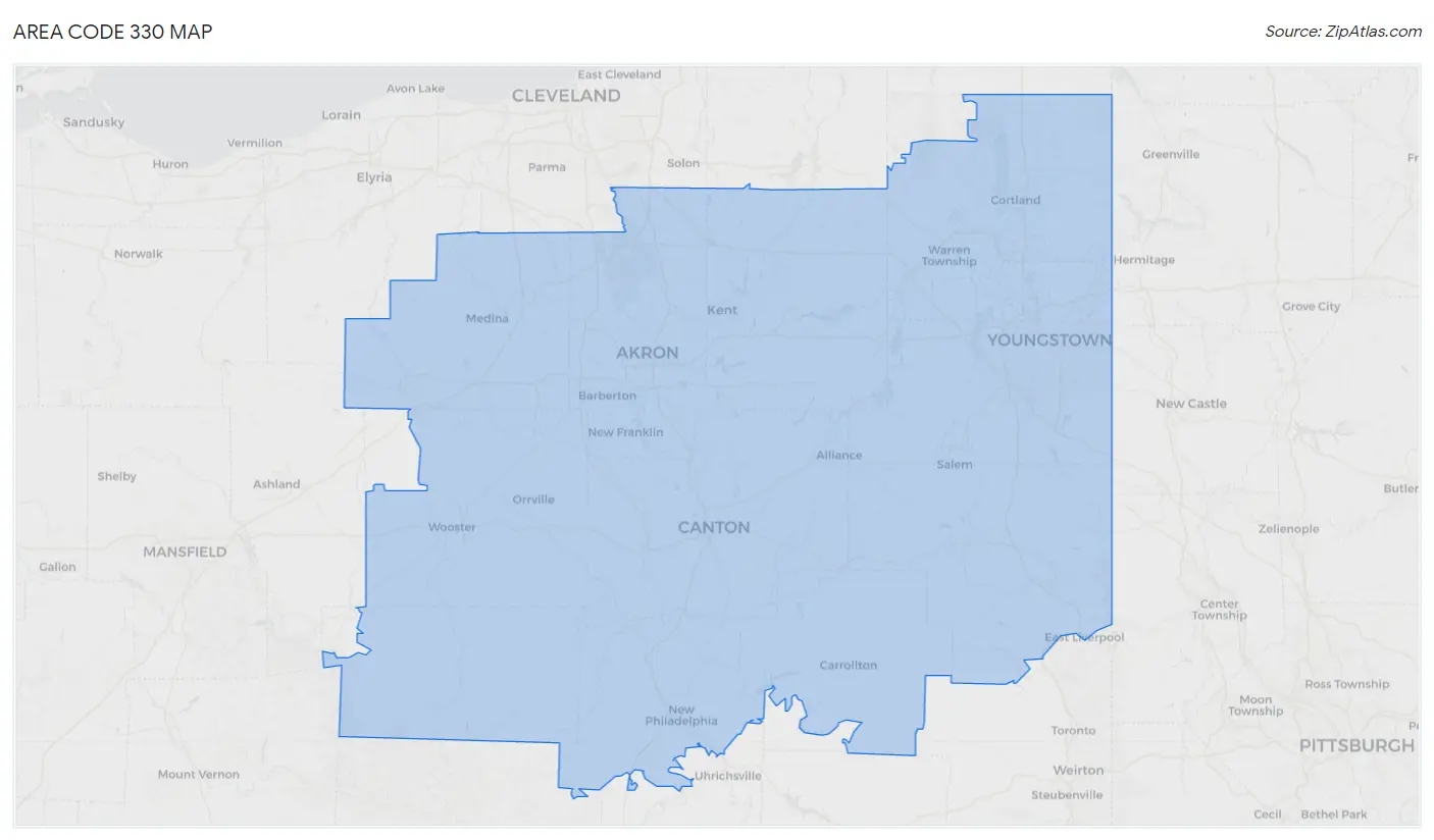 Area Code 330 Map