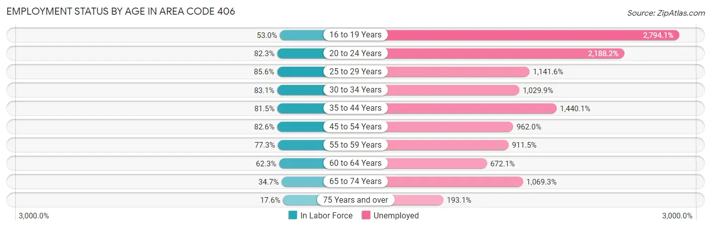Employment Status by Age in Area Code 406