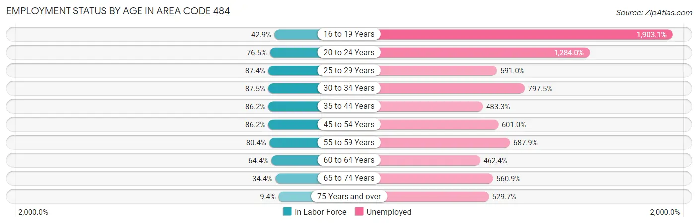 Employment Status by Age in Area Code 484