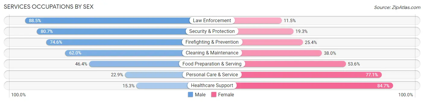 Services Occupations by Sex in Area Code 508