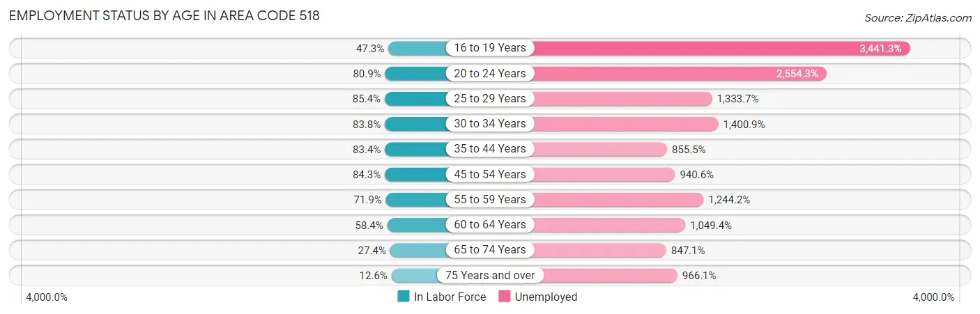 Employment Status by Age in Area Code 518