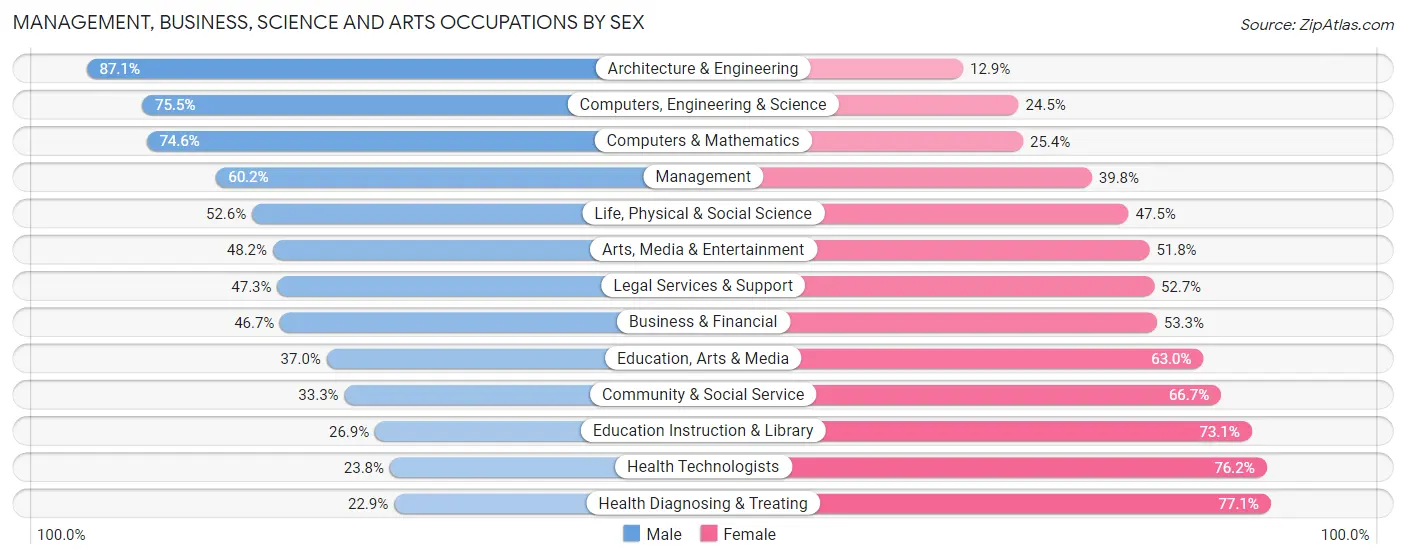 Management, Business, Science and Arts Occupations by Sex in Area Code 570