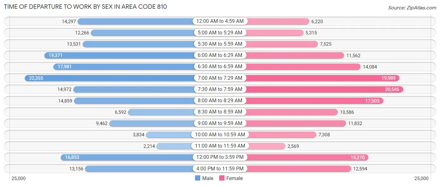 Time of Departure to Work by Sex in Area Code 810