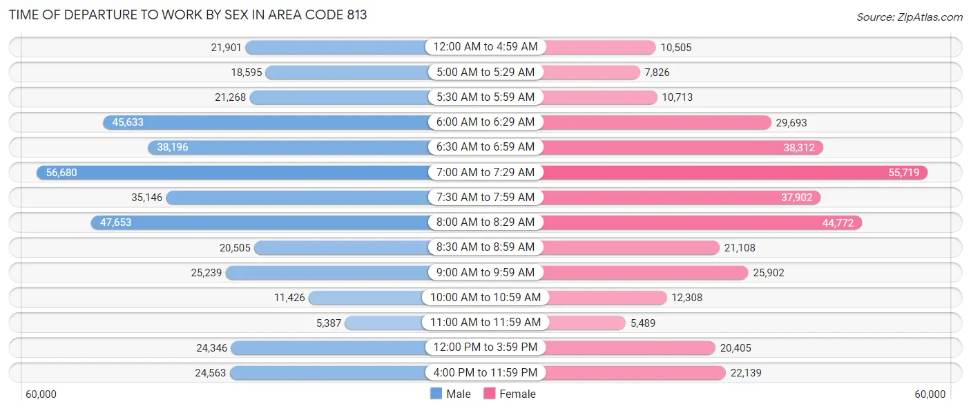 Time of Departure to Work by Sex in Area Code 813