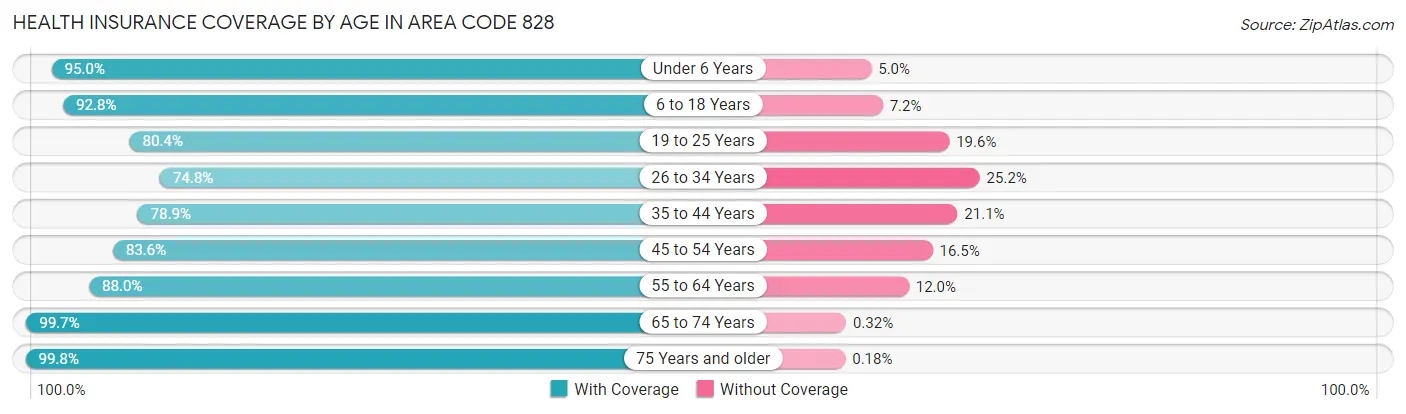 Health Insurance Coverage by Age in Area Code 828
