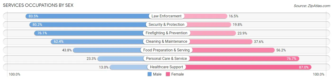 Services Occupations by Sex in Area Code 828
