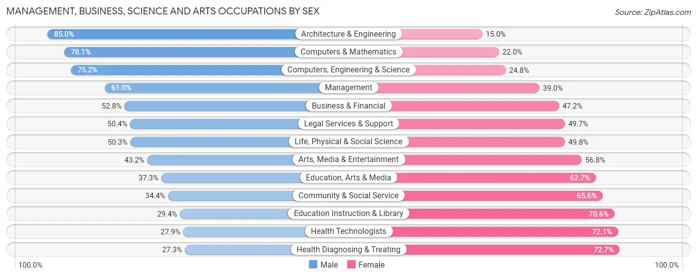 Management, Business, Science and Arts Occupations by Sex in Area Code 848