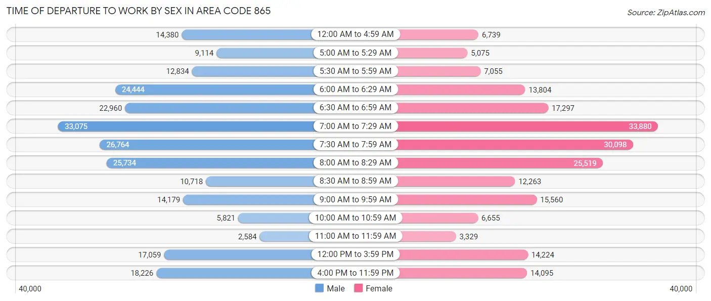 Time of Departure to Work by Sex in Area Code 865