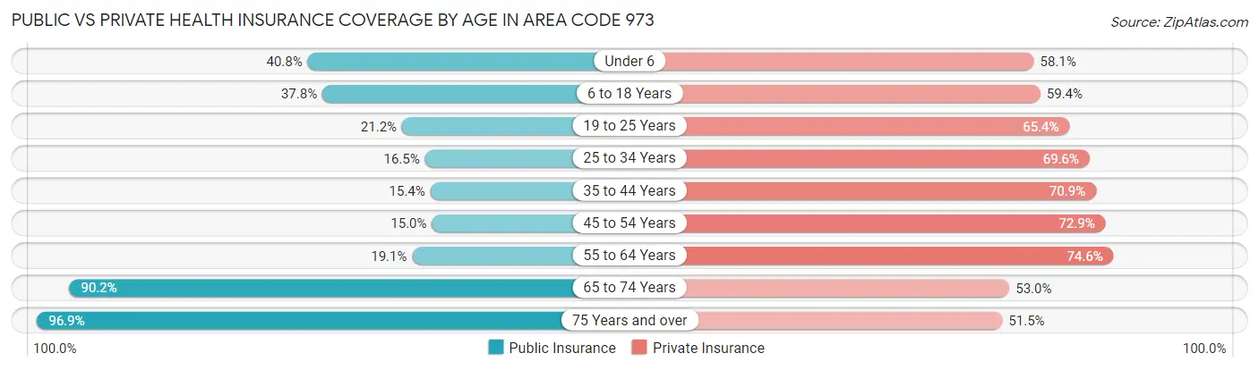 Public vs Private Health Insurance Coverage by Age in Area Code 973